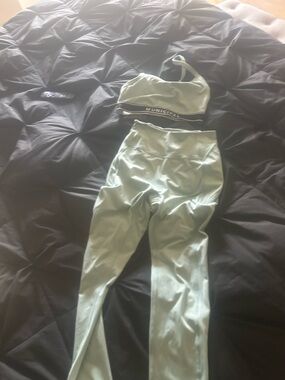 MUNICIPAL Light Sage One-Shoulder Sports Bra & High-Waist Leggings Set